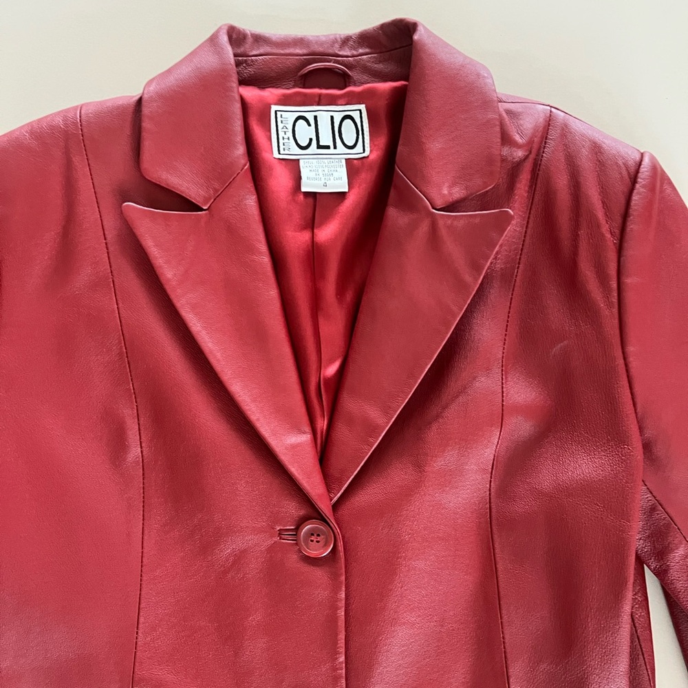 Clio vintage red leather three-button blazer 90’s - Picture 10 of 11